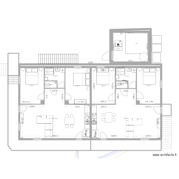 Ferme Sauthier. Plan de 73 pièces et 1005 m2