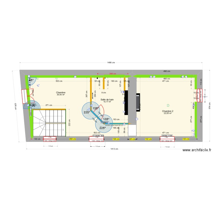 Membrey 20 - escalier 2/4 tournant - cotes vérifiées. Plan de 25 pièces et 365 m2