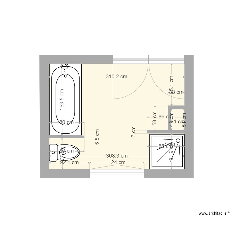 SDB Aurelien. Plan de 1 pièce et 7 m2