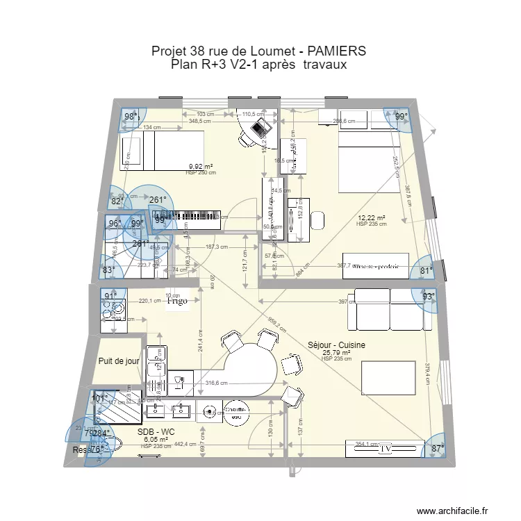 PAMIERS3 R+3 V2-1 apr&egrave;s travaux. Plan de 