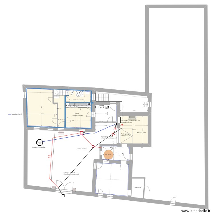 Bourron Presbytère RdeC . Plan de 2 pièces et 78 m2