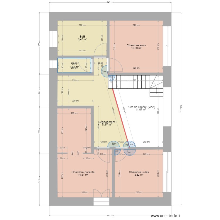 RénoT4EtageOct21. Plan de 7 pièces et 65 m2