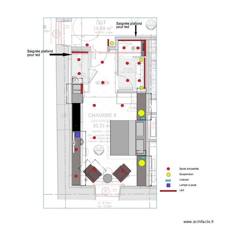 Chambre 8 Plan Eclairage B. Plan de 0 pièce et 0 m2