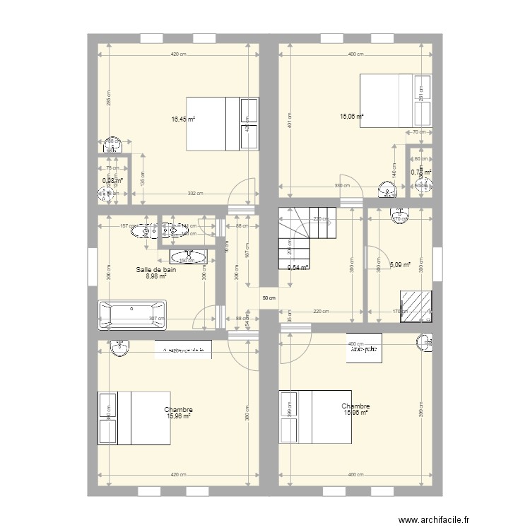 2 mobilier. Plan de 9 pièces et 89 m2