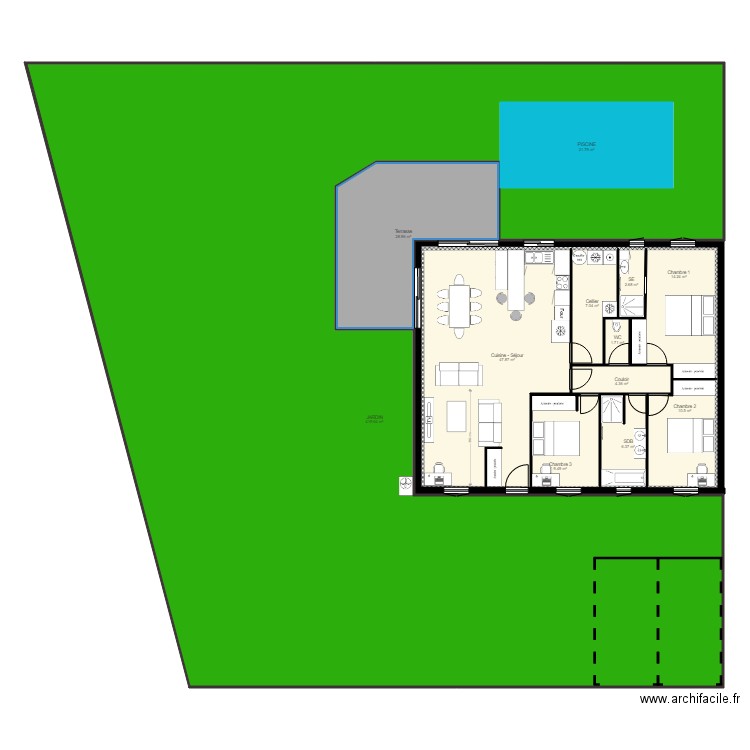 Plan rectangle 105m avec extérieur. Plan de 0 pièce et 0 m2