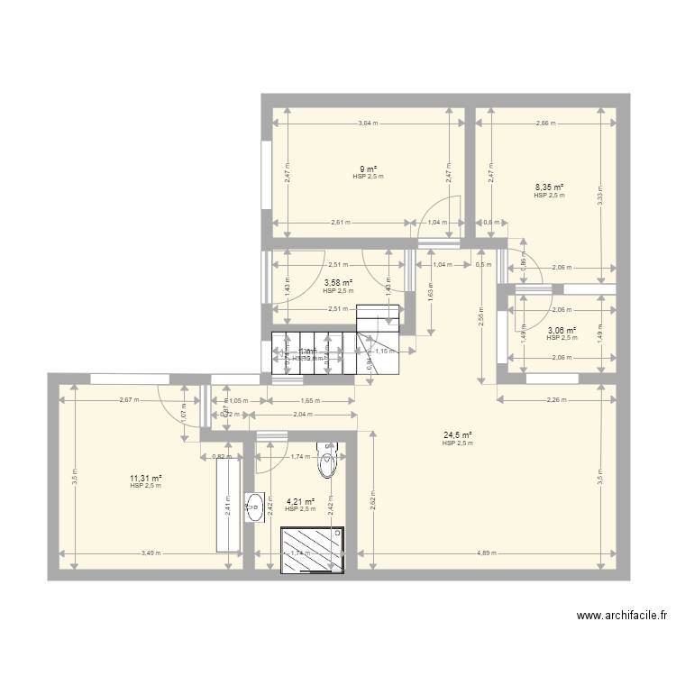 Plan 2. Plan de 8 pièces et 65 m2