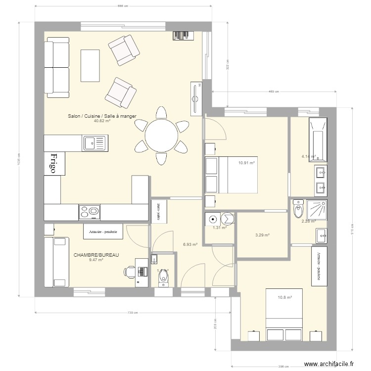 TENTATIVE PLAIN PIED MODIFIEE. Plan de 0 pièce et 0 m2