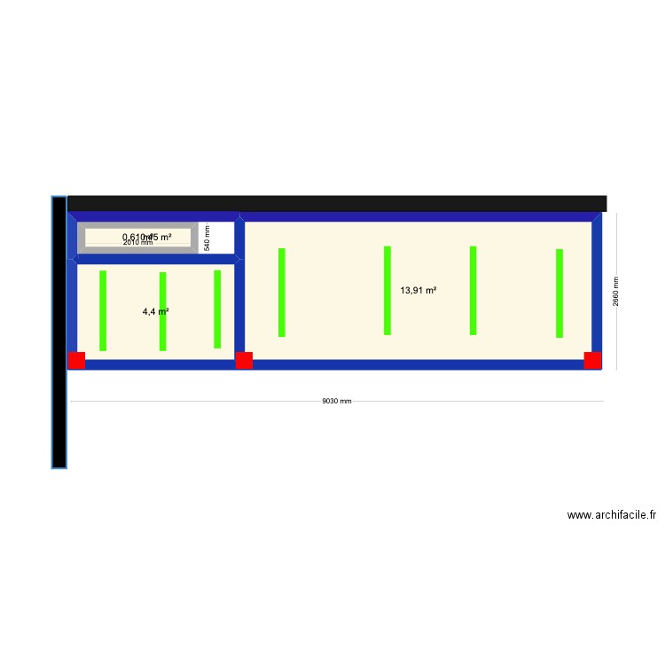 Juliana Amorim. Plan de 4 pièces et 20 m2