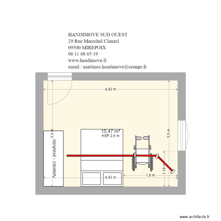 PANATIER. Plan de 1 pièce et 15 m2