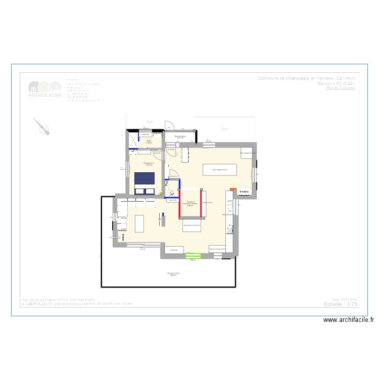 Projet 5 RDC. Plan de 6 pièces et 143 m2