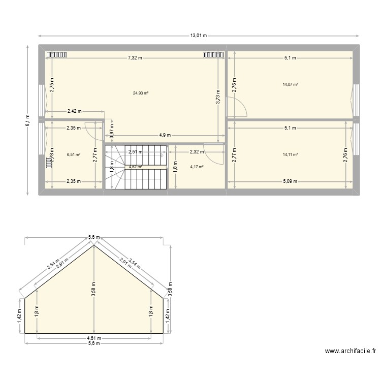 DP CAREB ETAGE. Plan de 6 pièces et 68 m2