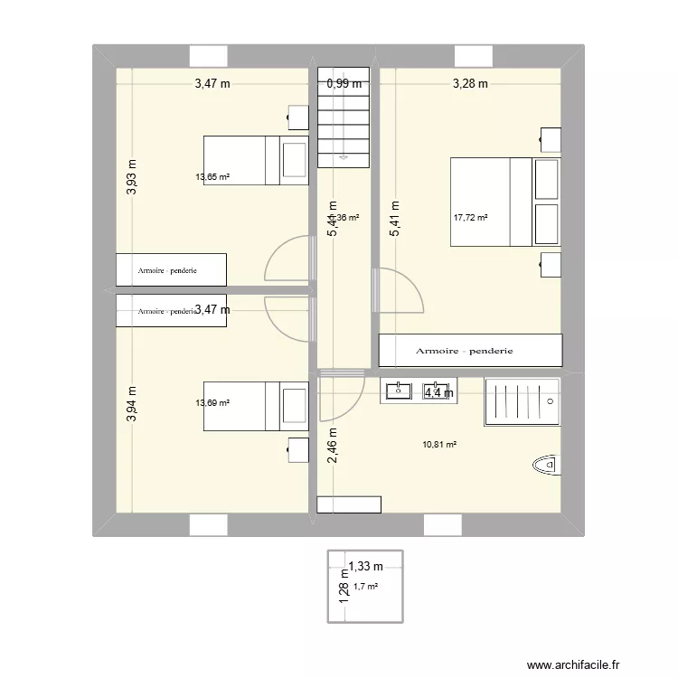 2&egrave;me &eacute;tage actuel. Plan de 
