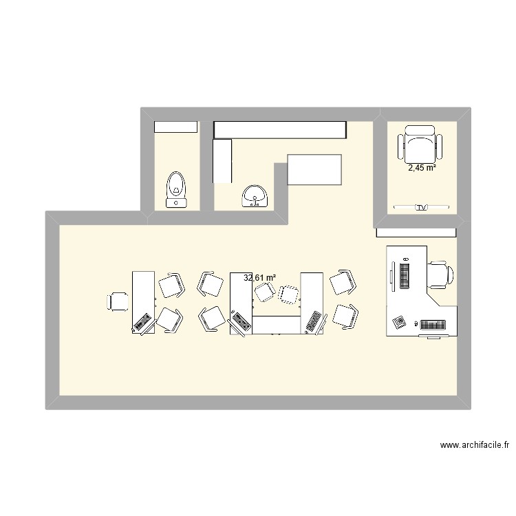 magasin cuxac. Plan de 2 pièces et 35 m2