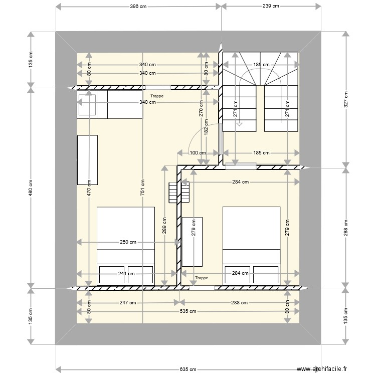 Mareuge grenier V1. Plan de 5 pièces et 33 m2