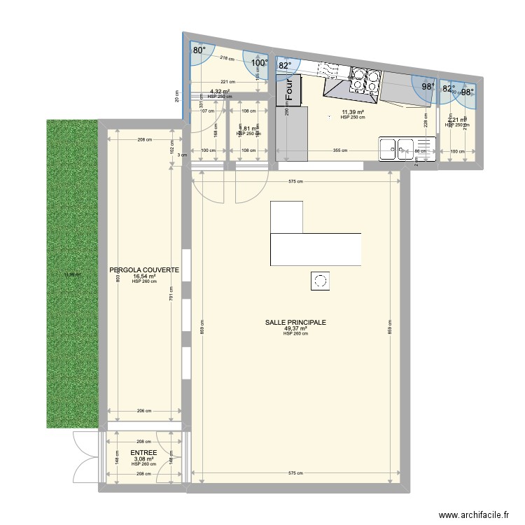 bar et porte toilette. Plan de 7 pièces et 89 m2