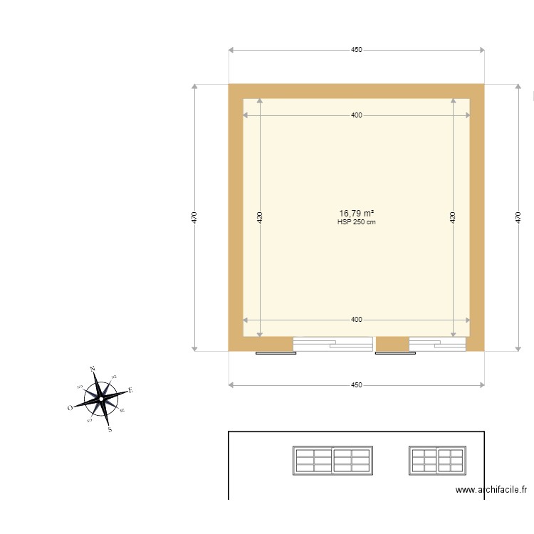 Cabanon470400façade. Plan de 2 pièces et 33 m2