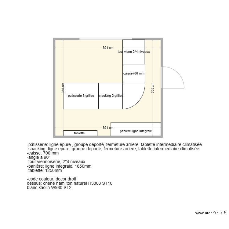 tasseniere. Plan de 1 pièce et 14 m2