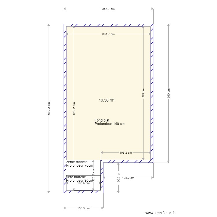 piscine 2021. Plan de 1 pièce et 19 m2