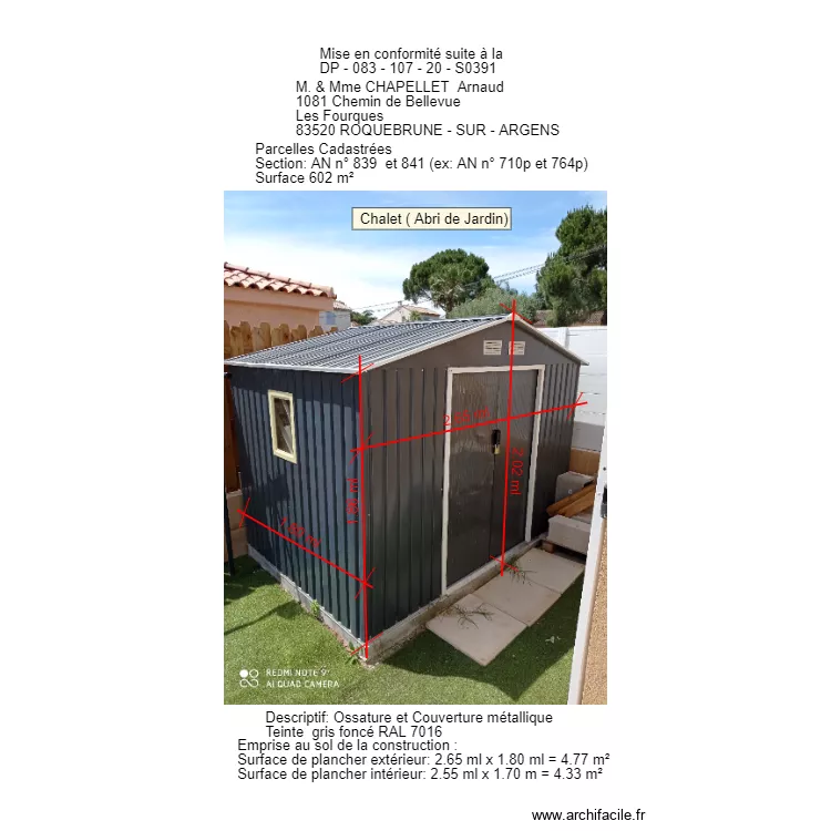 Abri de jardin. Plan de 