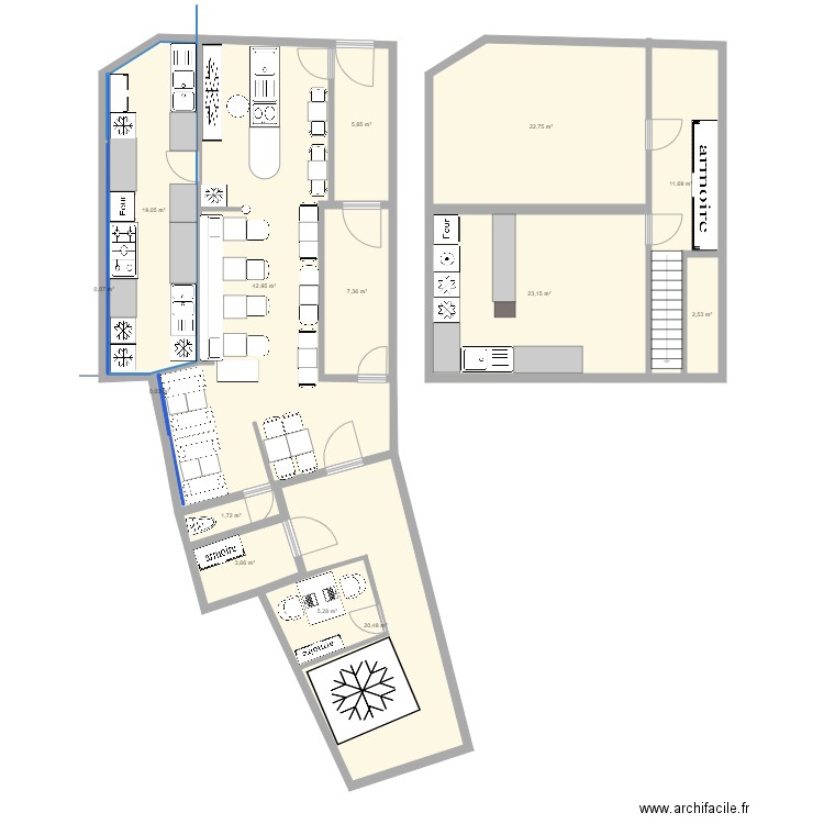 batiment en restaurant . Plan de 14 pièces et 167 m2