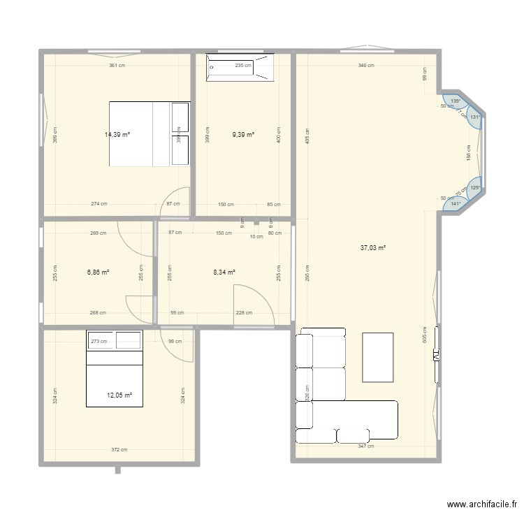 Mon apart liberté. Plan de 6 pièces et 88 m2