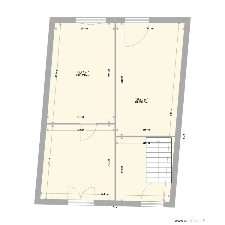 rdc. Plan de 2 pièces et 56 m2