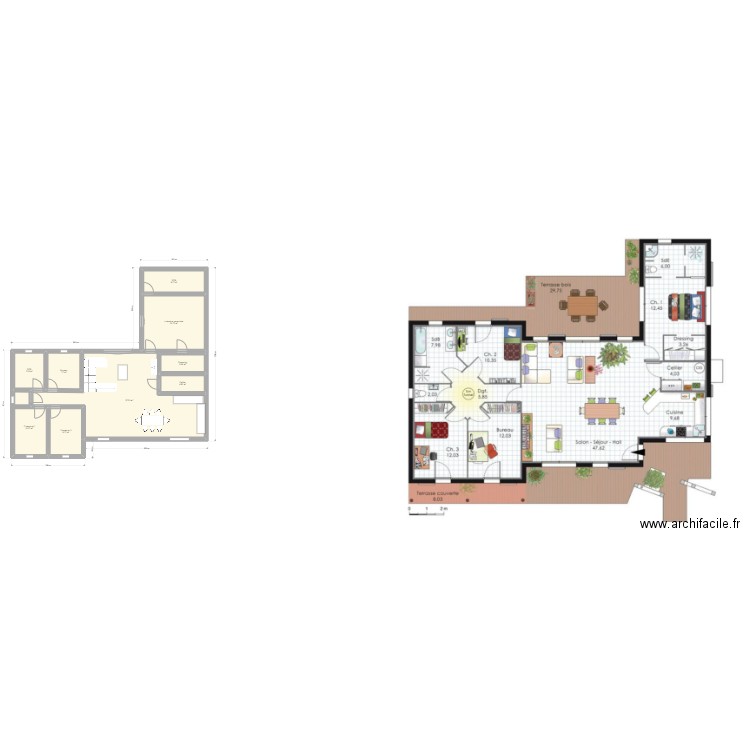 Maison de Bargemon. Plan de 9 pièces et 134 m2