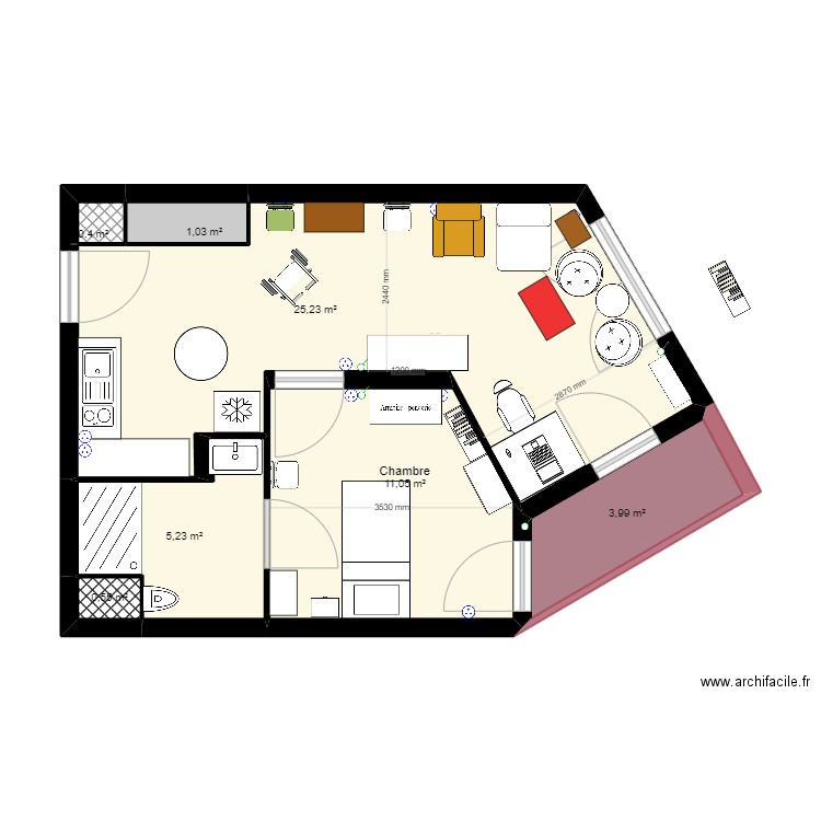 Appartement GIRANDIERE Meubles. Plan de 7 pièces et 47 m2