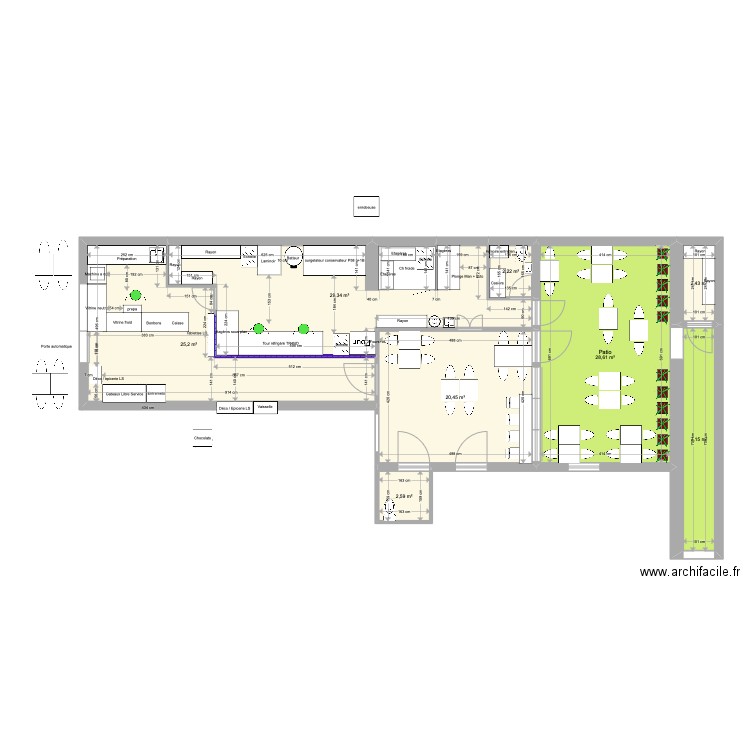 Patisserie New_panimatic inversé test salle. Plan de 8 pièces et 118 m2