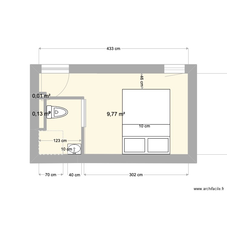 porti sdb 2. Plan de 3 pièces et 10 m2