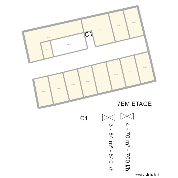 ADEF SAINT GRATIEN 7EM. Plan de 14 pièces et 172 m2