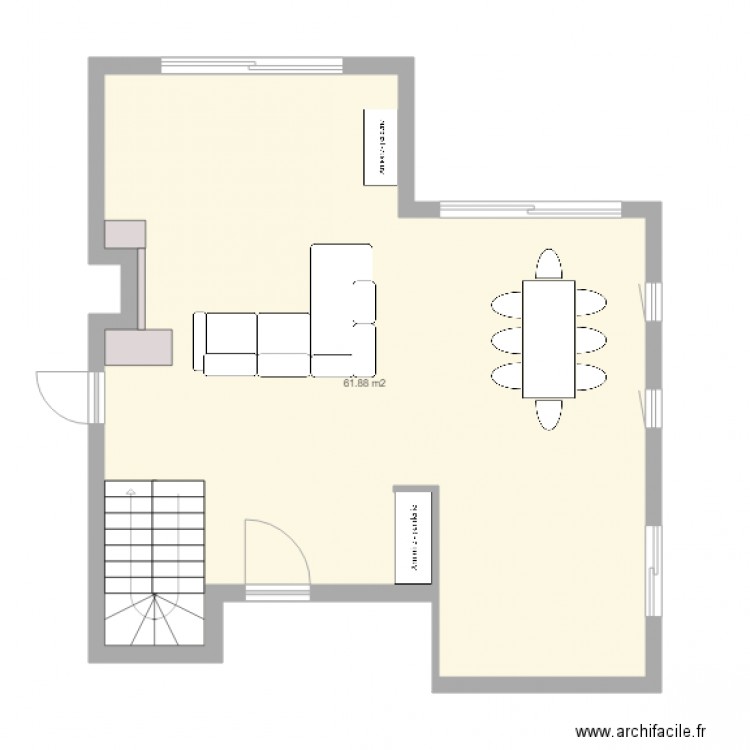 Salon SAM Cuisine. Plan de 1 pièce et 62 m2