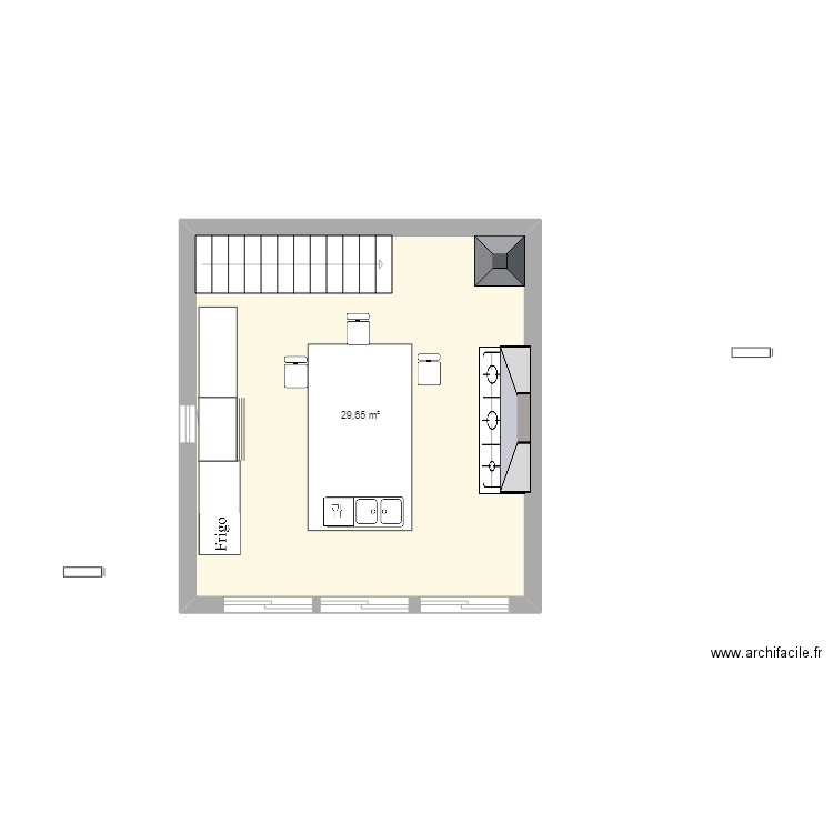 cuisine. Plan de 1 pièce et 30 m2