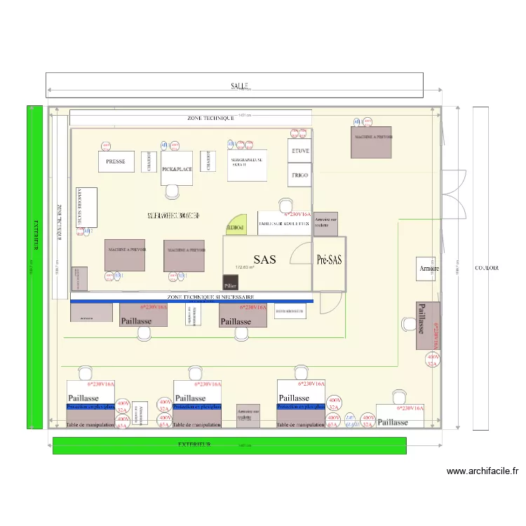 Salle blanche. Plan de 