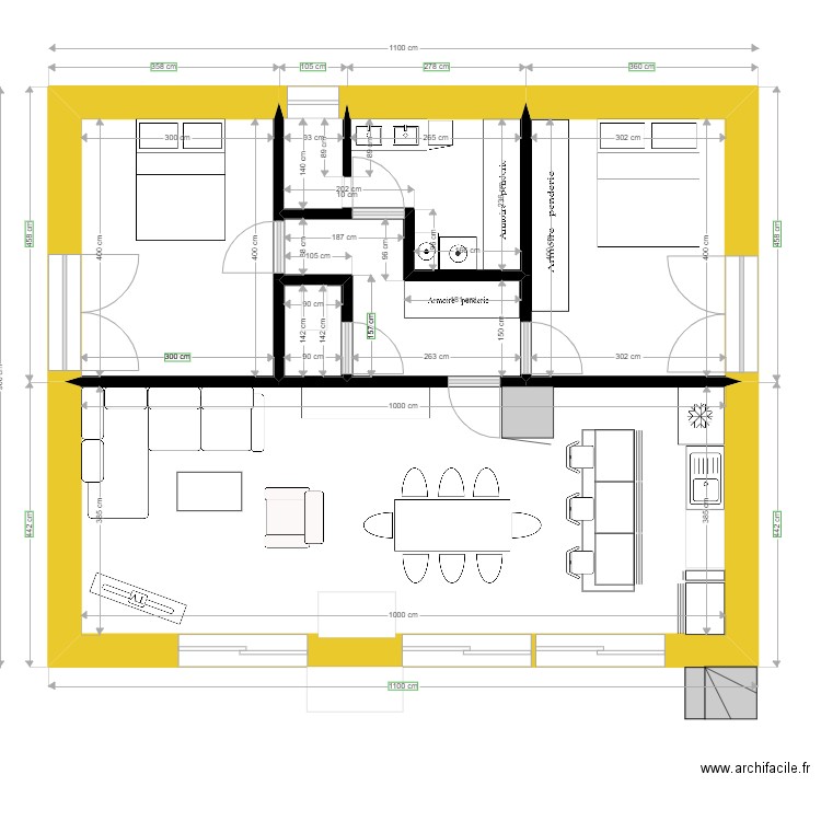 scierie. Plan de 6 pièces et 76 m2