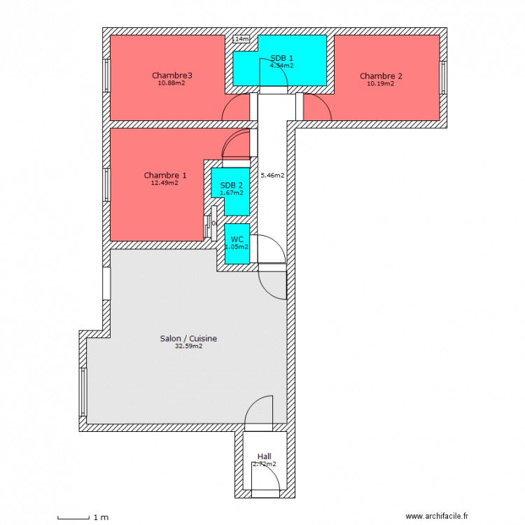 Appartement F4 80.98 m². Plan de 0 pièce et 0 m2