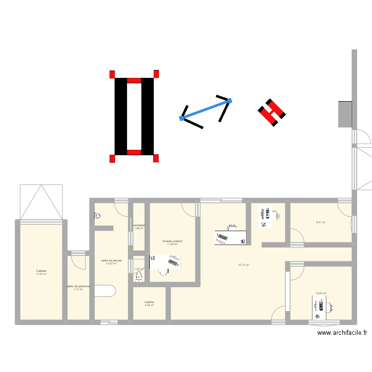 garage. Plan de 10 pièces et 106 m2