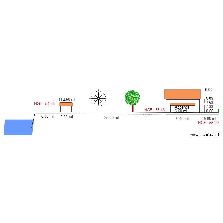 Pakn en coupe      chalet 79bon. Plan de 4 pièces et 54 m2