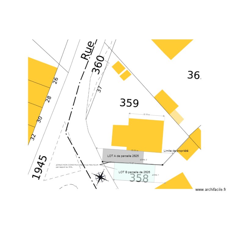 Grevage terrain non constructible en hauteur pour parcelle 359 env ERA. Plan de 0 pièce et 0 m2