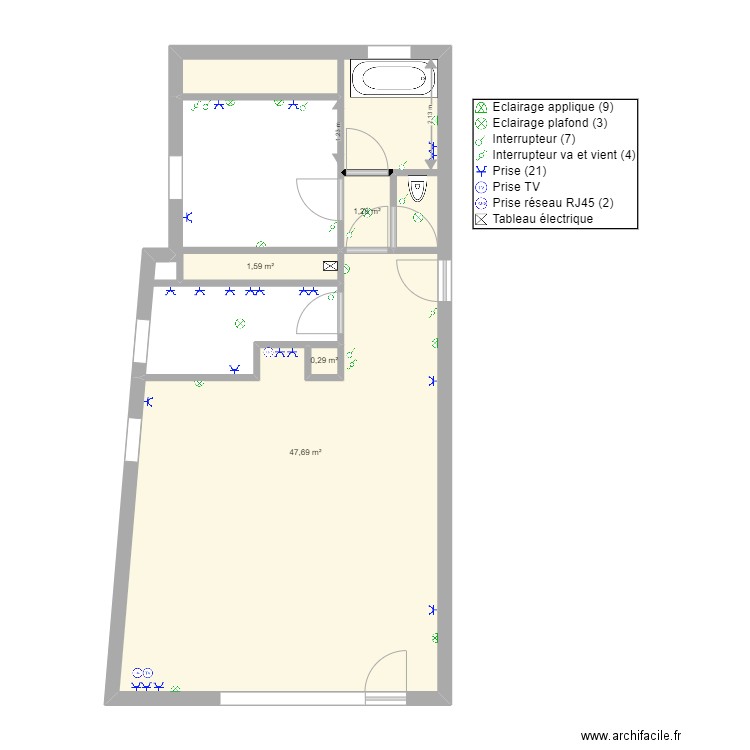 GIRARD. Plan de 4 pièces et 51 m2