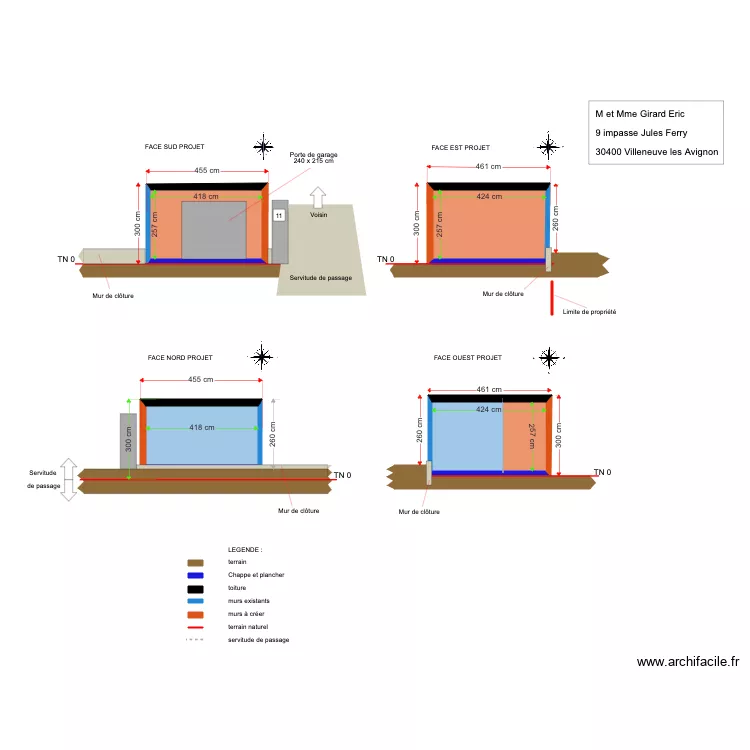 Plan de fa&ccedil;ade et toiture Garage DP4. Plan de 