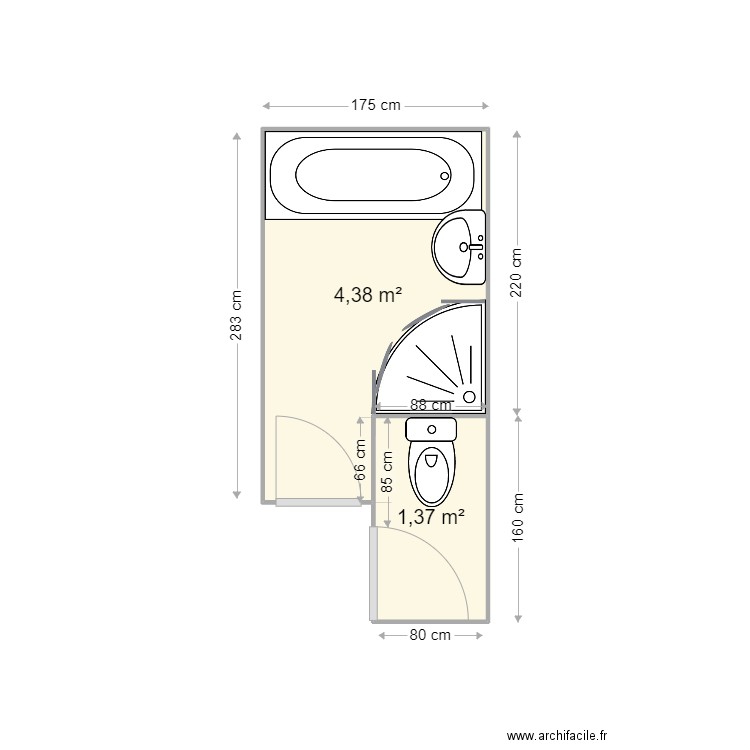 BARBIER   Existant. Plan de 2 pièces et 6 m2