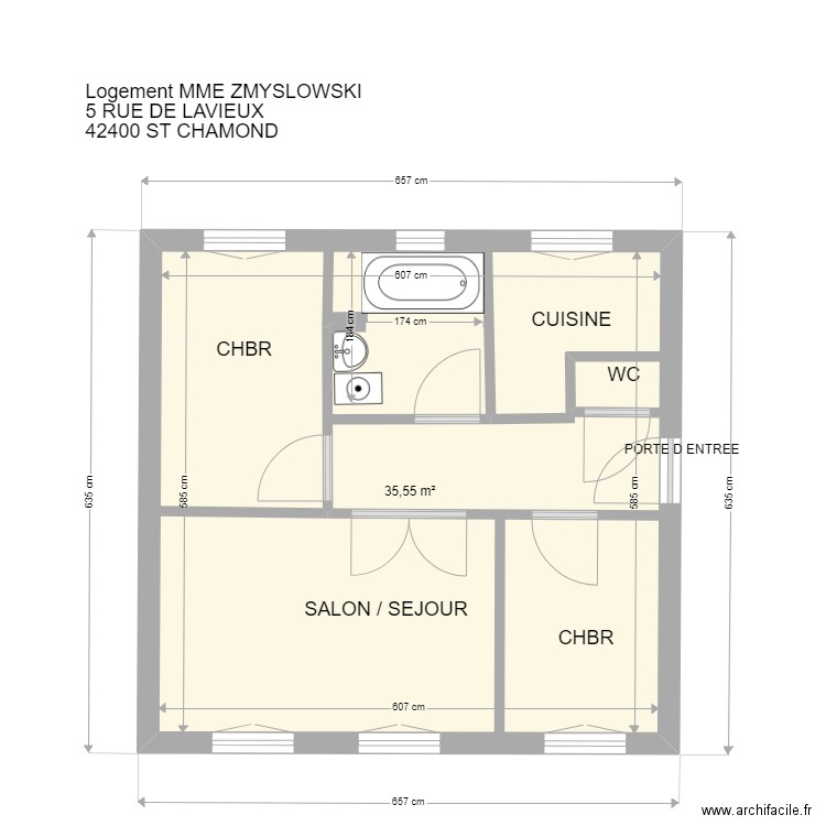 ZMYSLOWSKI. Plan de 1 pièce et 36 m2