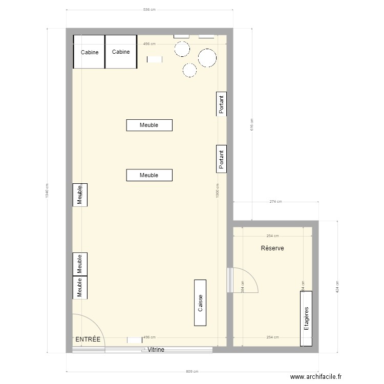 katy boutique. Plan de 2 pièces et 59 m2