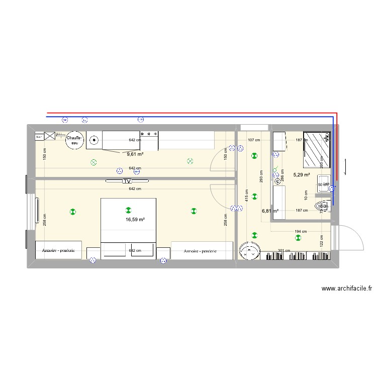 buanderie 3 bis . Plan de 4 pièces et 38 m2