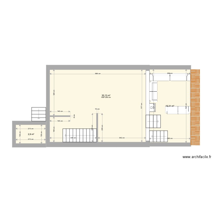 Maison Initiale. Plan de 3 pièces et 53 m2
