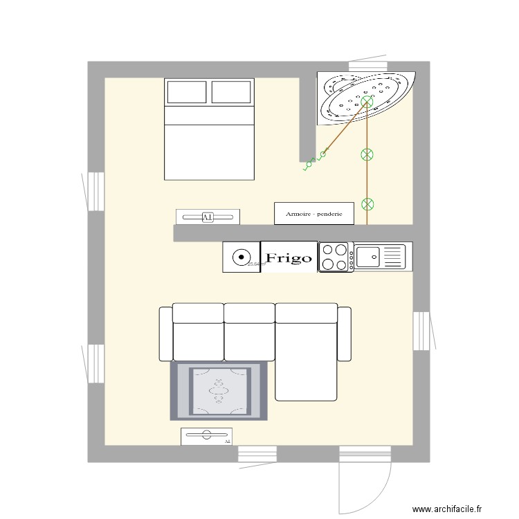 PLAN DE STUDIO. Plan de 1 pièce et 26 m2