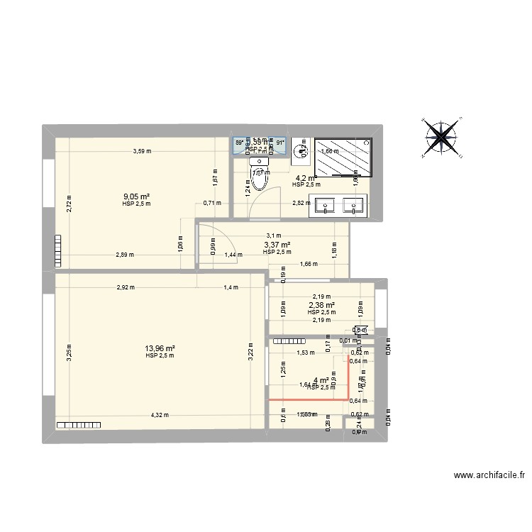 LA BAULE. Plan de 7 pièces et 37 m2