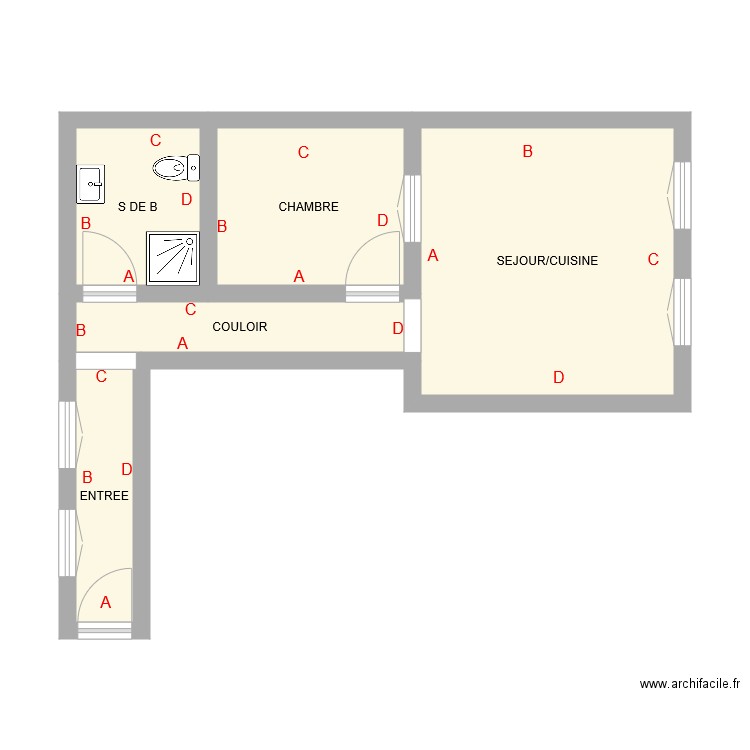 viollettes. Plan de 5 pièces et 32 m2