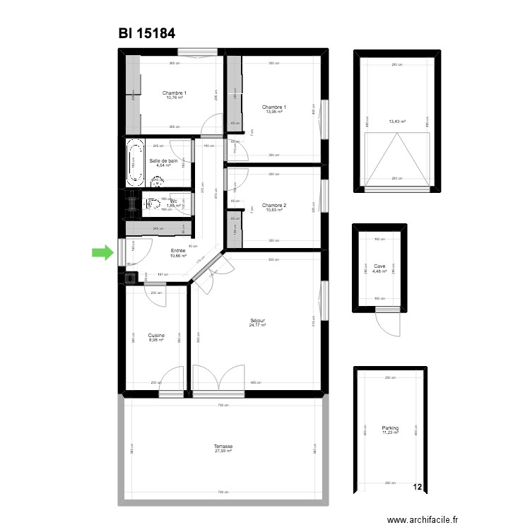 BI 15184. Plan de 14 pièces et 143 m2